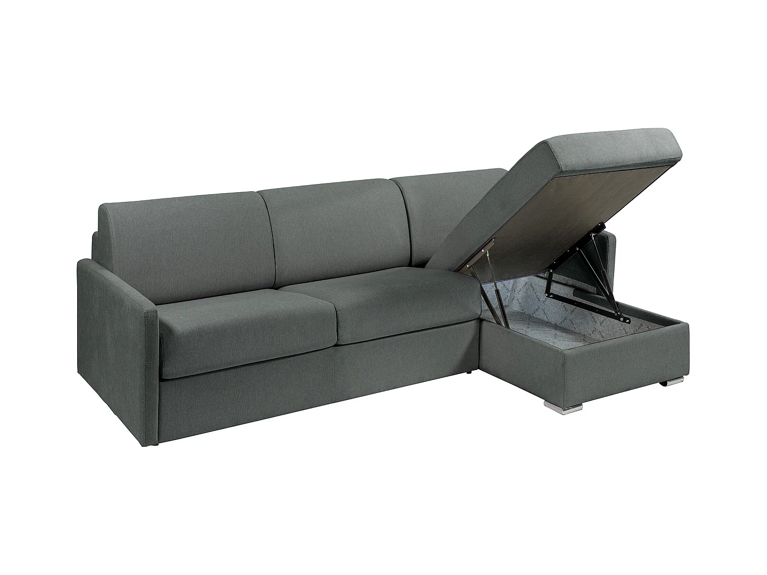 Canapé d'angle convertible express et réversible en tissu gris - Couchage 160 cm - Matelas 22 cm avec mémoire de forme - CALIFE
