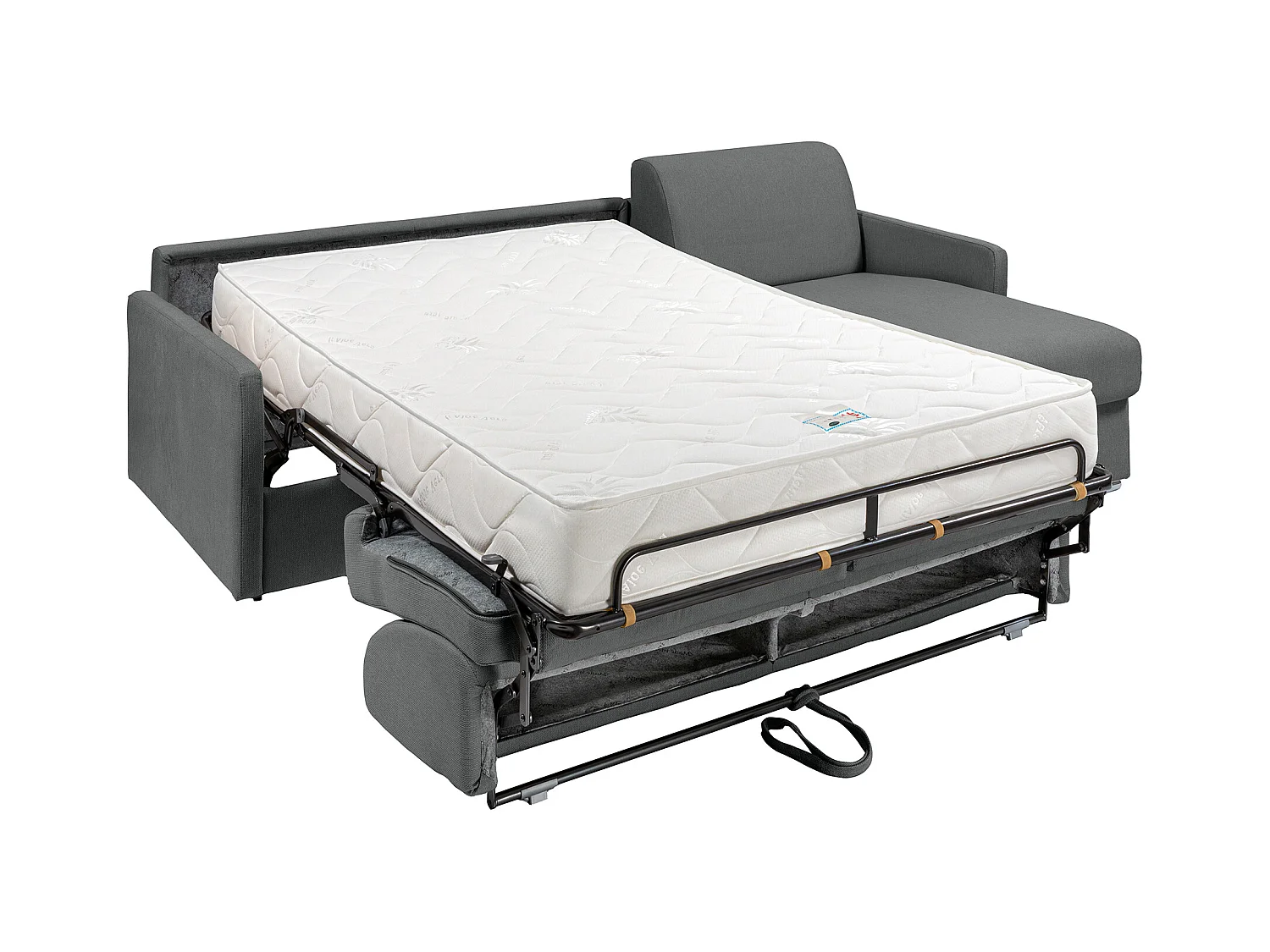 Canapé d'angle convertible express et réversible en tissu gris - Couchage 160 cm - Matelas 22 cm avec mémoire de forme - CALIFE