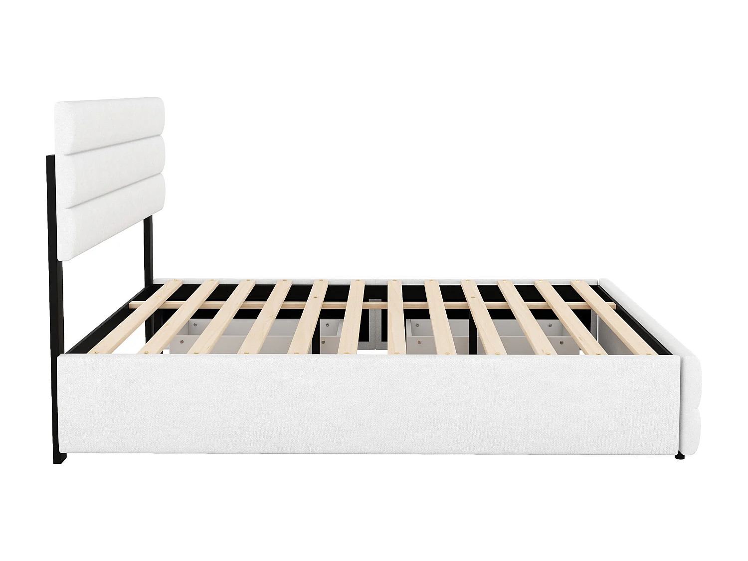 Lit adulte 140x200cm en tissu lin - avec un lit gigogne 90x190cm et 2 tiroirs - tête de lit réglable - Blanc