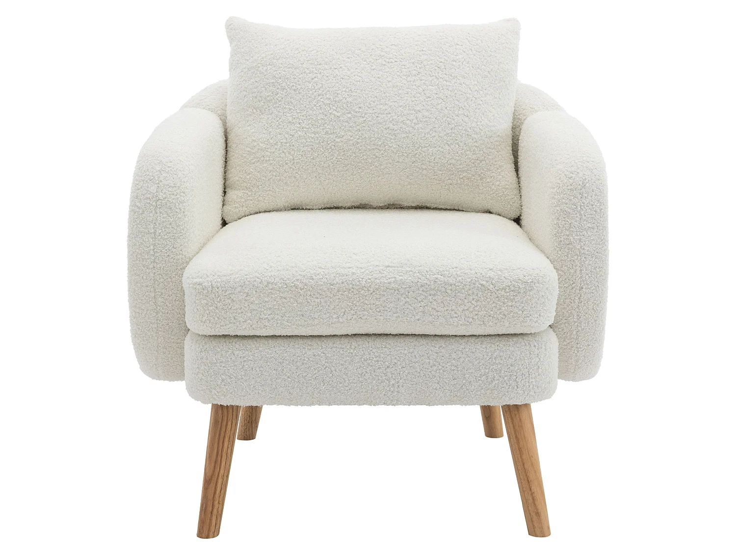 Sillón de felpa con cojín grueso - patas de madera maciza - blanco