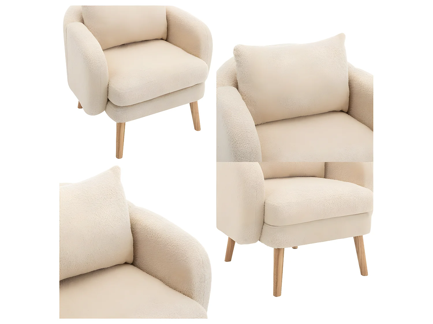 Fauteuil in French Terry stof met dik kussen - massief houten poten - beige