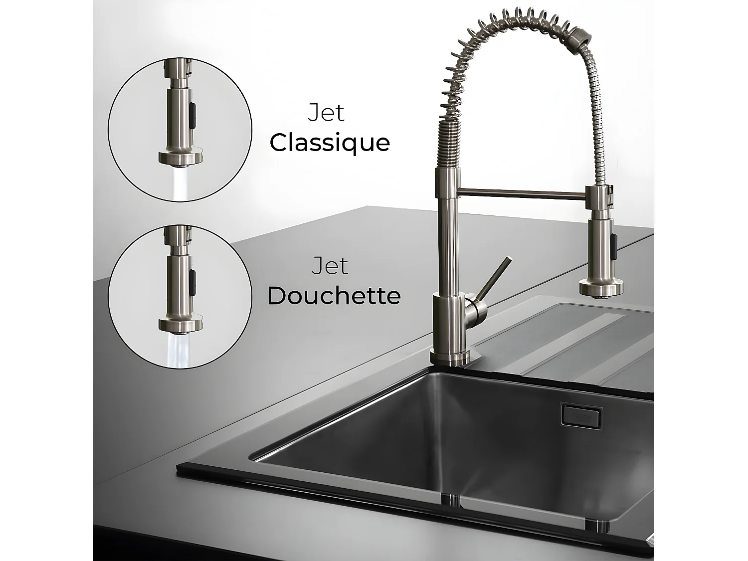 Rubinetto Plimo con doccetta in acciaio spazzolato Essebagno