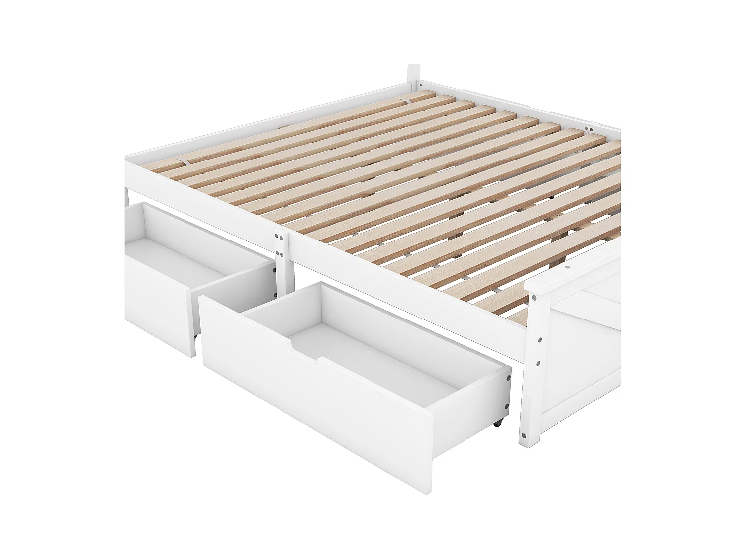 Cama para adultos 160x200cm - con 4 cajones - madera maciza - Blanco