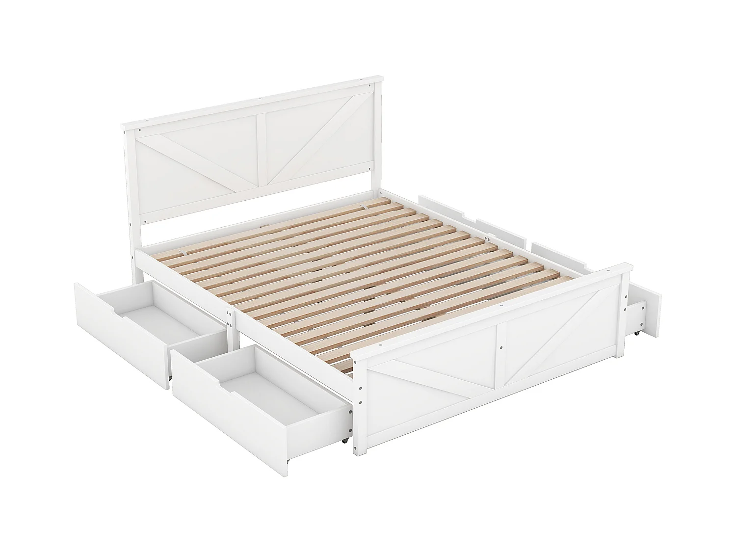 Cama para adultos 160x200cm - con 4 cajones - madera maciza - Blanco