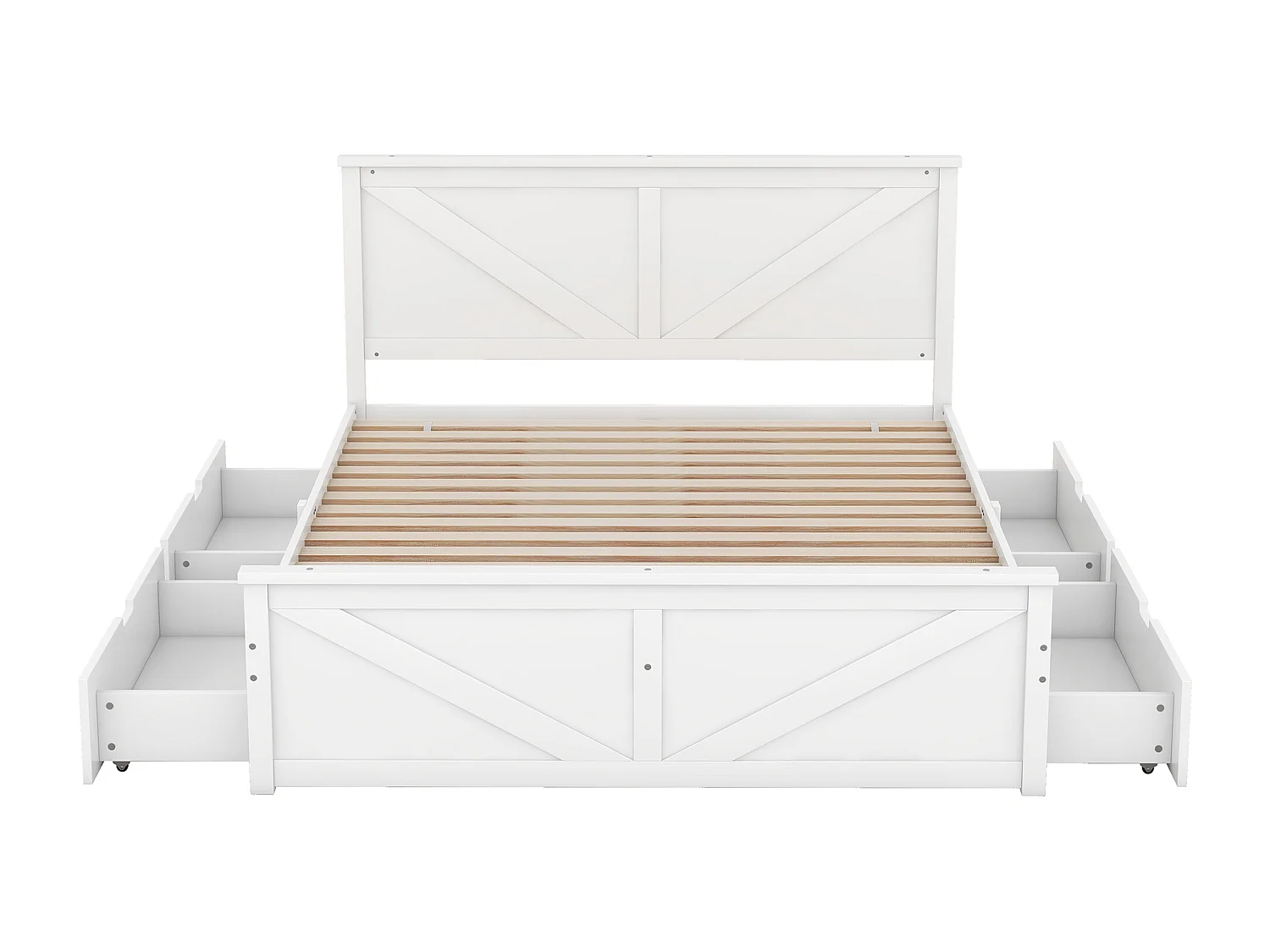 Lit adulte 160x200cm - avec 4 tiroirs - en bois massif - Blanc