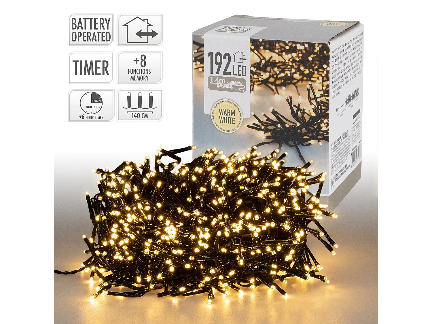 Guirlande lumineuse avec 192 LED 1,4 m décoration blanc chaud Noël jardin/salon