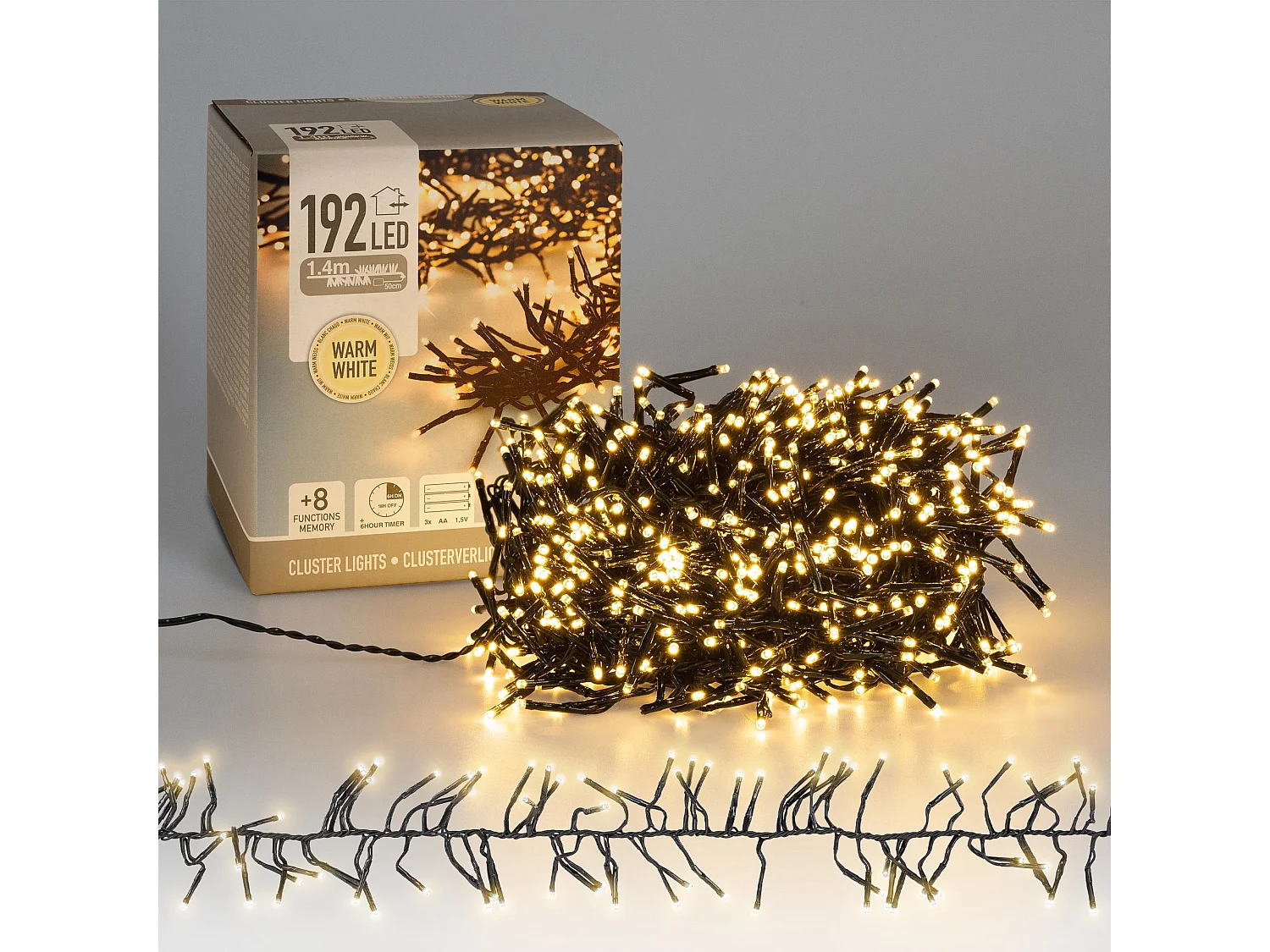 Guirlande lumineuse avec 192 LED 1,4 m décoration blanc chaud Noël jardin/salon