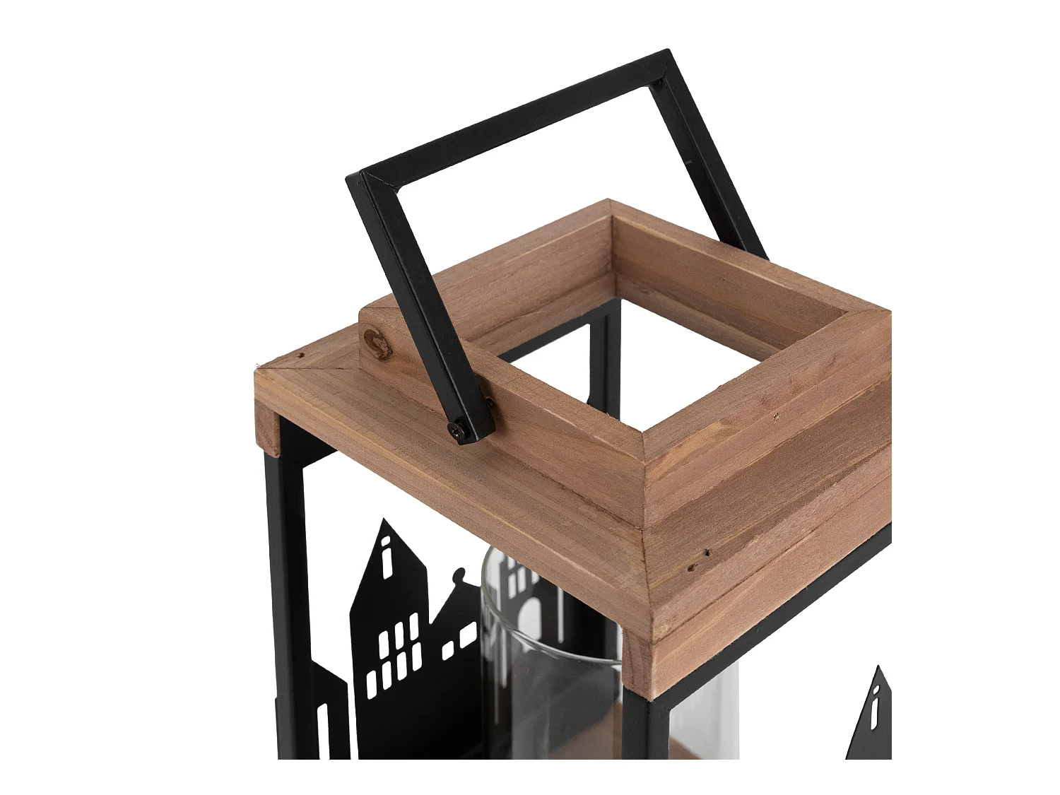 Farol de madera natural 22 cm decoración navideña adorno festivo cristal y metal