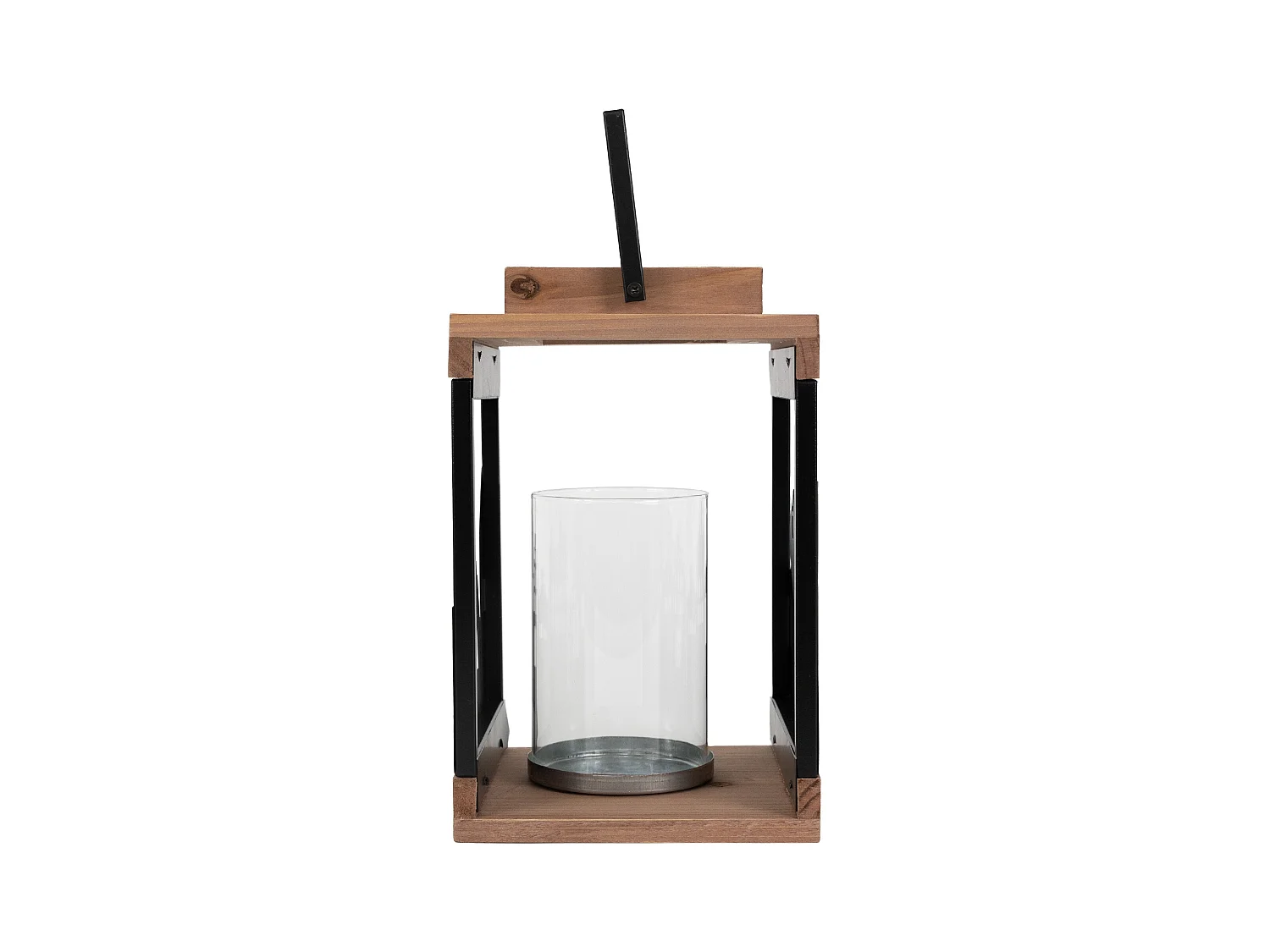 Farol de madera natural 22 cm decoración navideña adorno festivo cristal y metal