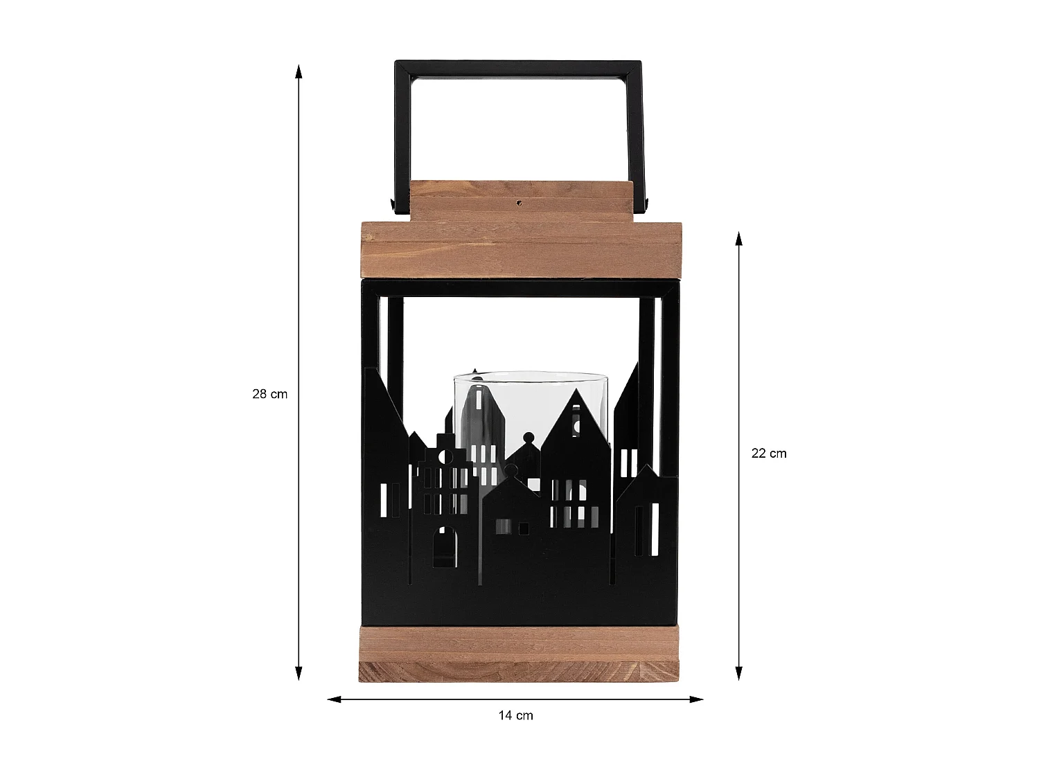 Farol de madera natural 22 cm decoración navideña adorno festivo cristal y metal