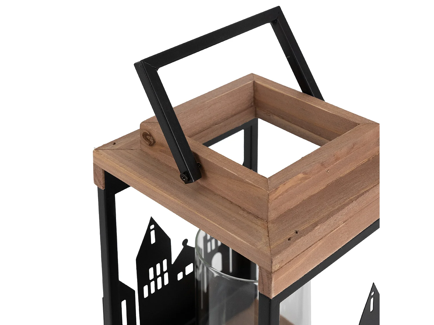 Lanterne décoration en bois bougeoir métal verre intérieur/extérieur 22 cm haut