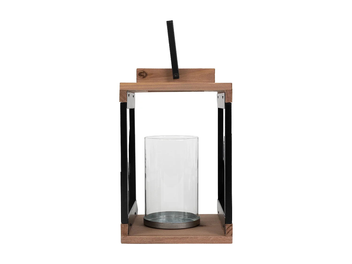 Lanterne décoration en bois bougeoir métal verre intérieur/extérieur 22 cm haut