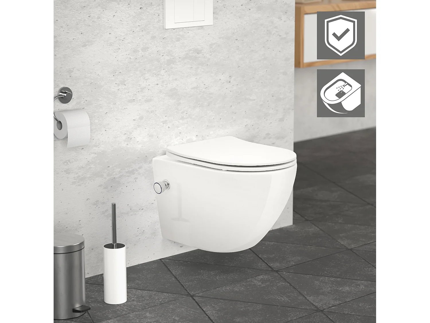 WC senza bordo WC sospeso Softclose Nano-rivestimento Coperchio corto Funzione b