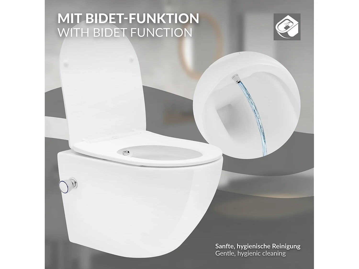 WC senza bordo WC sospeso Softclose Nano-rivestimento Coperchio corto Funzione b