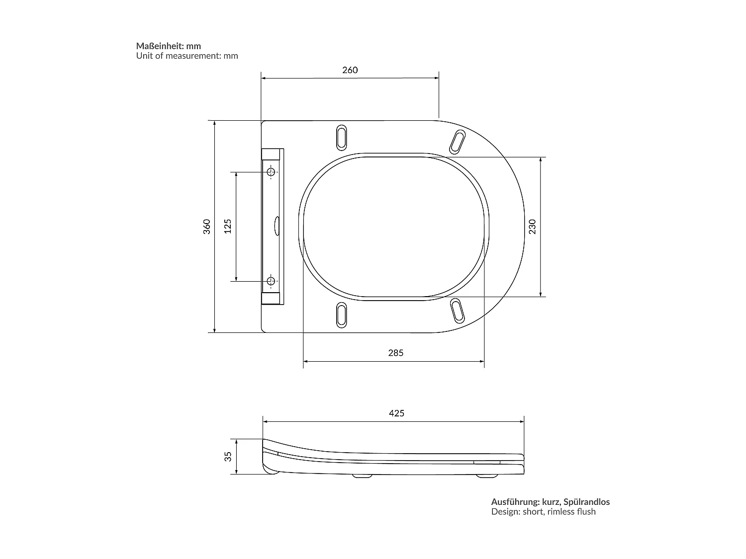 WC senza bordo WC sospeso Softclose Nano-rivestimento Coperchio corto Funzione b