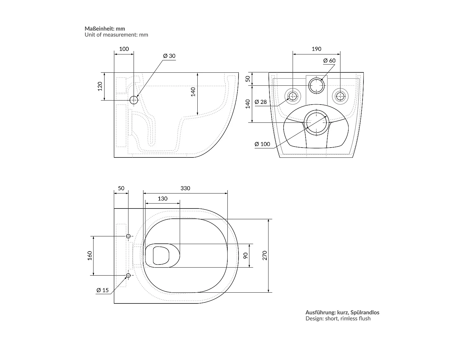 Inodoro sin borde Inodoro suspendido Softclose Nanorrevestimiento Tapa corta Fun