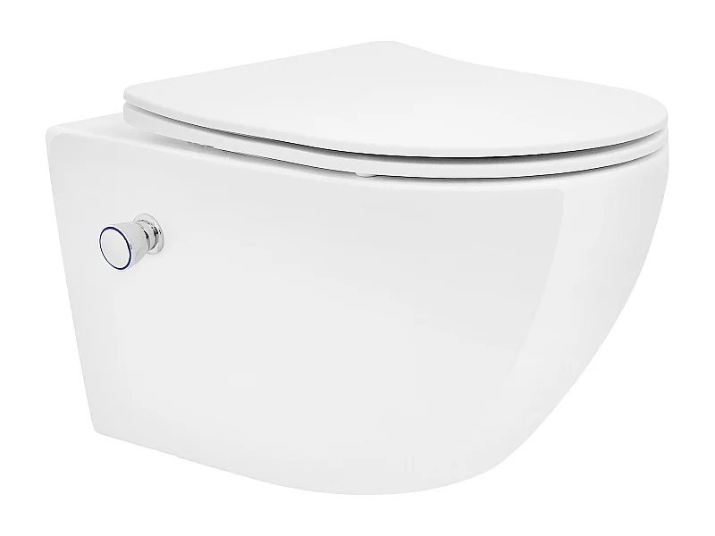 ECD Germany WC Suspendu sans Bride, Long 54 cm, Blanc, avec Fonction Bidet, Revêtement Nano, en Céramique, Abattant WC, Fermeture en Douceur, Chasse d'Eau
