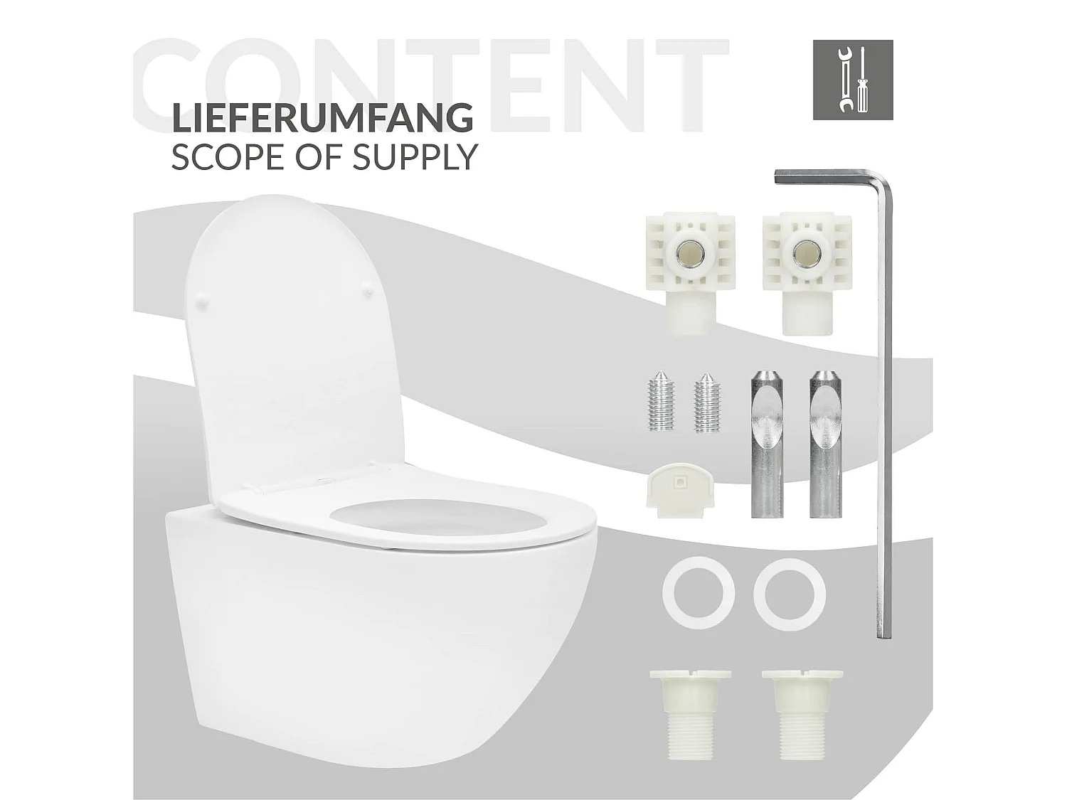 ECD Germany WC Suspendu sans Rebord en Céramique Blanc Mat, Revêtement Nano, Toilette Murale Suspendue Long 54 cm, avec Siège Softclose, Chasse d'Eau