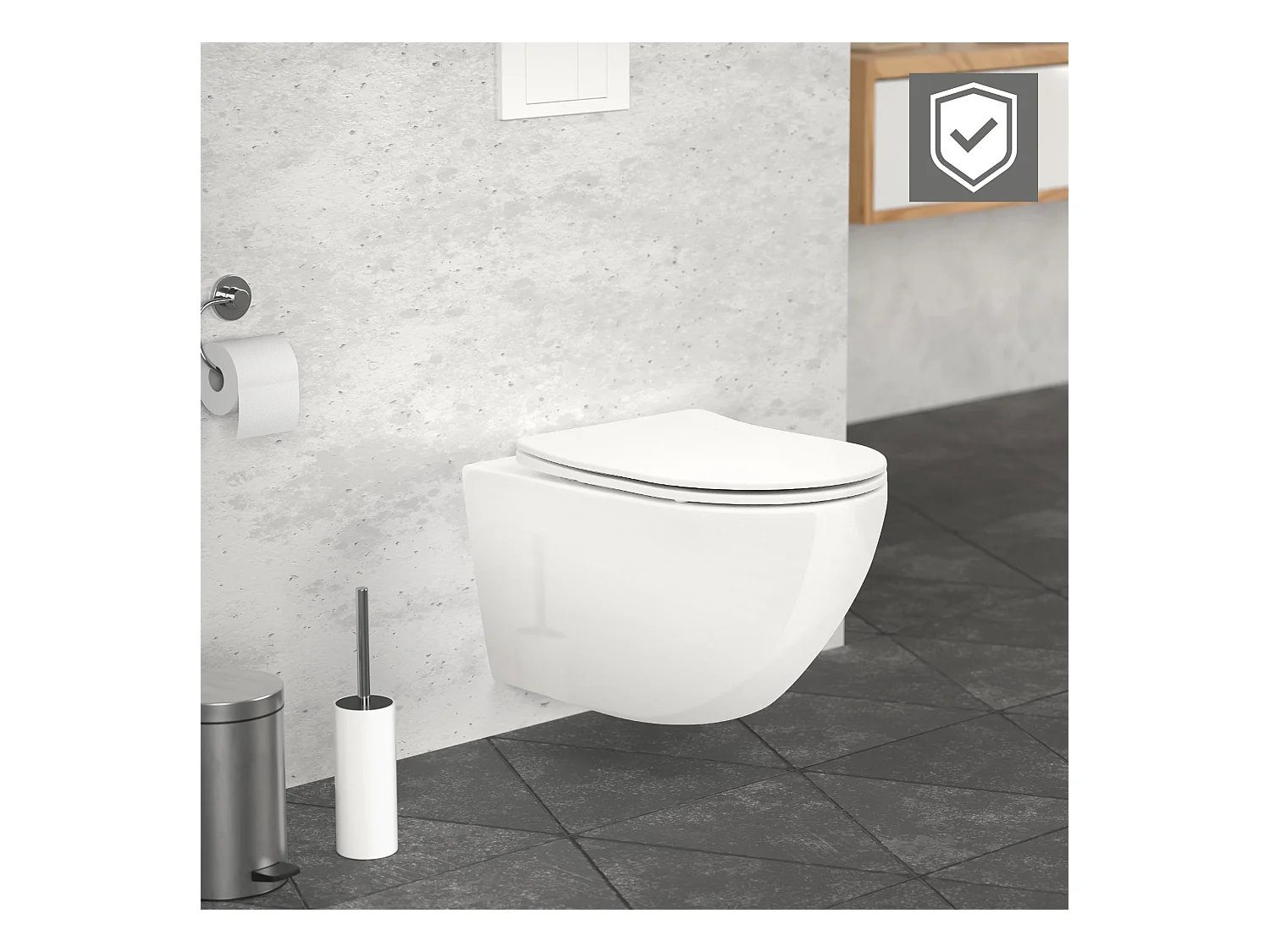 ECD Germany Inodoro suspendido sin borde de cerámica blanco, revestimiento Nano, inodoro suspendido de pared de 52 cm de largo, con asiento Softclose