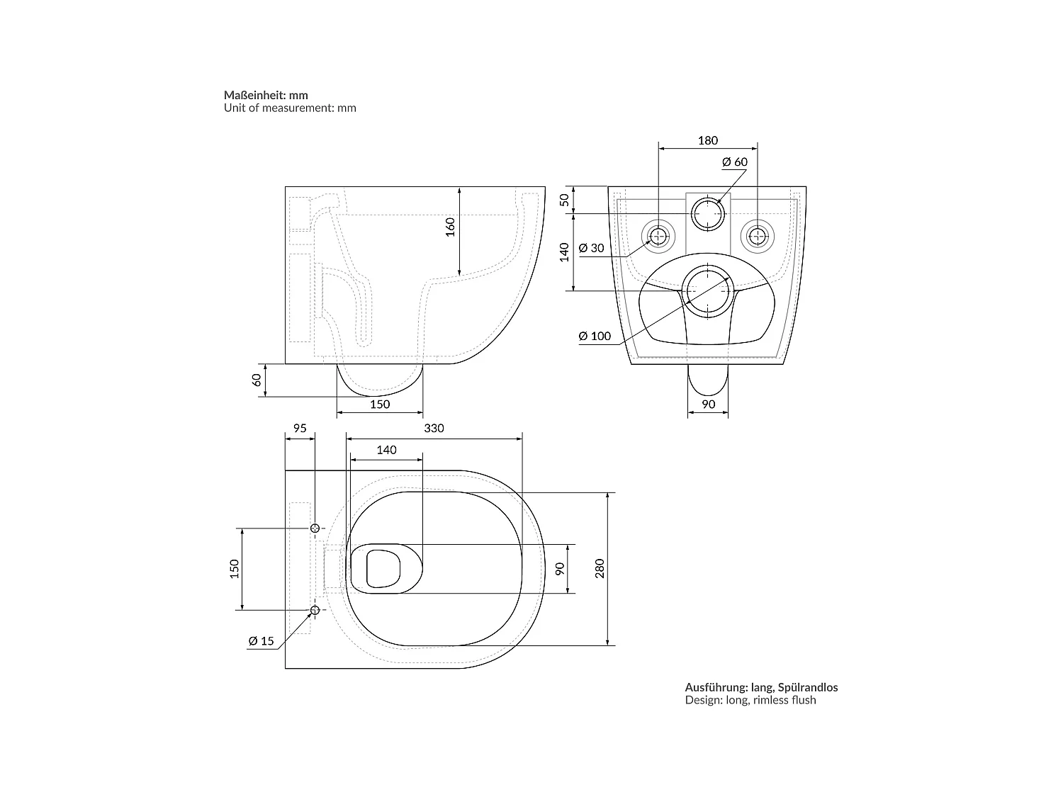 ECD Germany Inodoro suspendido sin borde de cerámica blanco, revestimiento Nano, inodoro suspendido de pared de 52 cm de largo, con asiento Softclose