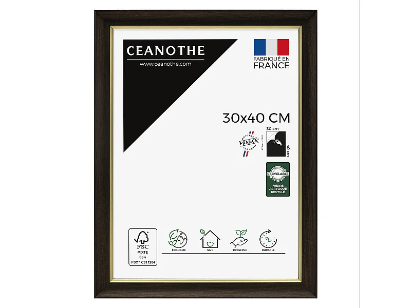 Cadre photo Luna ébène doré 30x40 cm