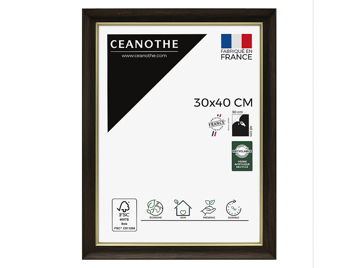 Cadre photo Luna ébène doré 30x40 cm