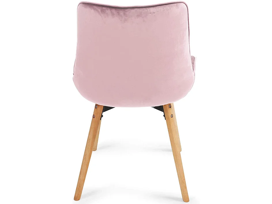 Lot de 6 chaises de salon salle à manger pied en bois et velours rose 01_0000591