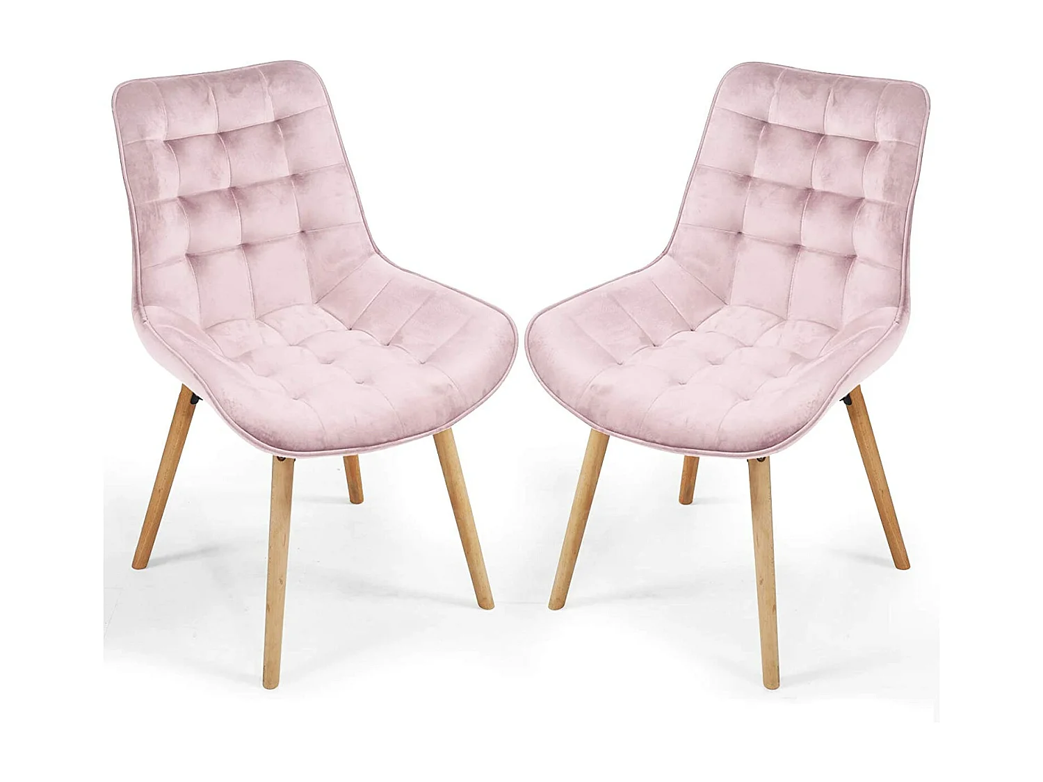 Lot de 2 chaises de salon salle à manger pied en bois et velours rose 01_0000742