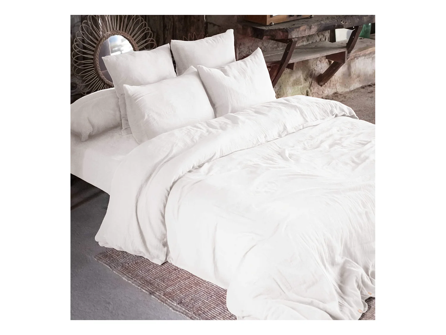Parure de lit 240x220 double gaze de coton blanc Terre de Nuit