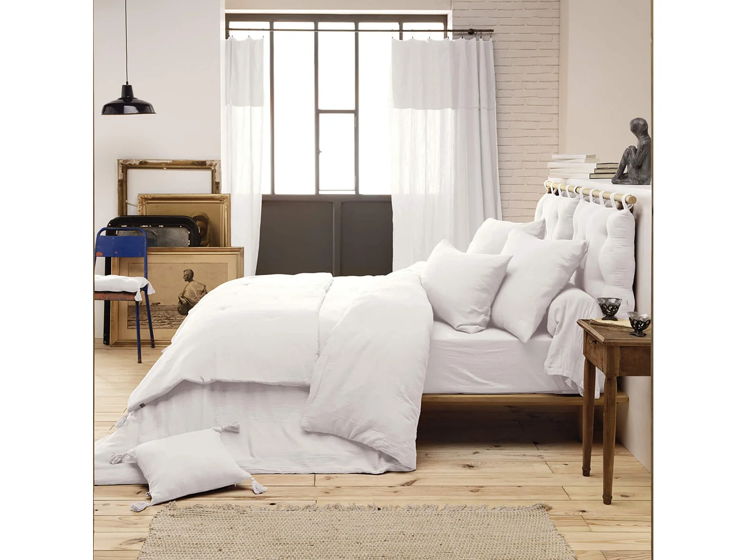 Parure de lit 240x220 double gaze de coton blanc Terre de Nuit