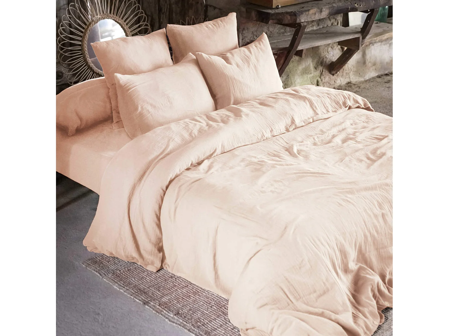 Parure de lit 140x200 double gaze de coton rose Terre de Nuit