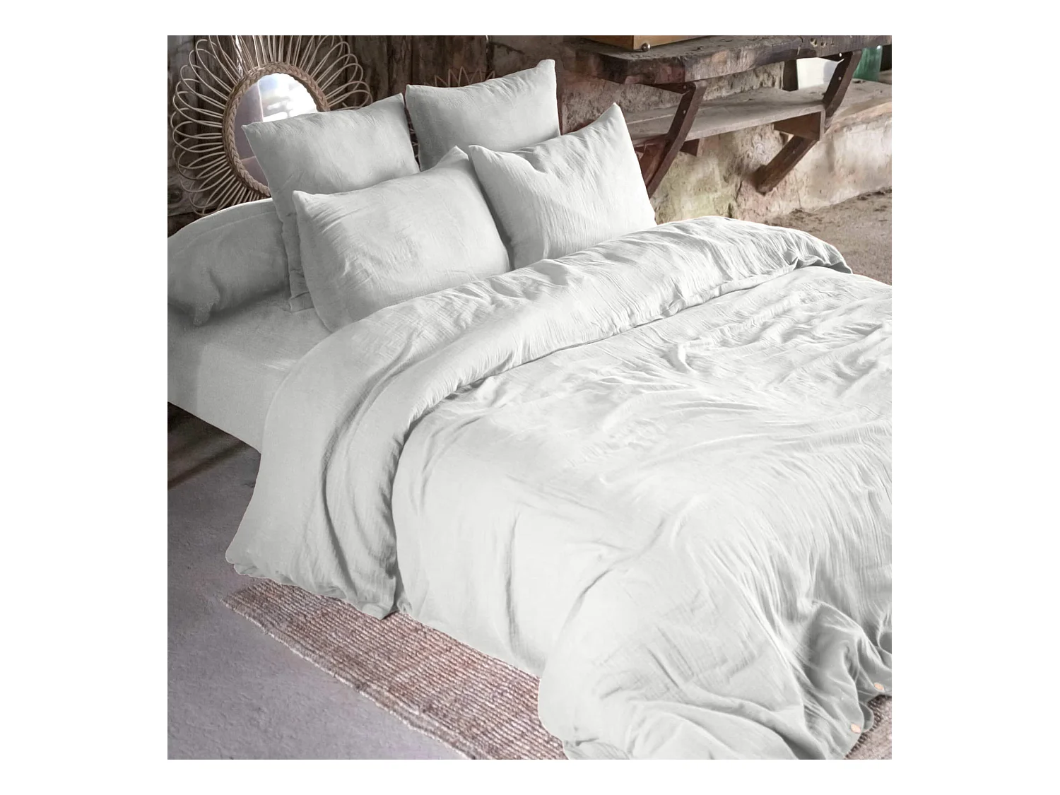 Parure de lit 200x200 double gaze de coton gris Terre de Nuit