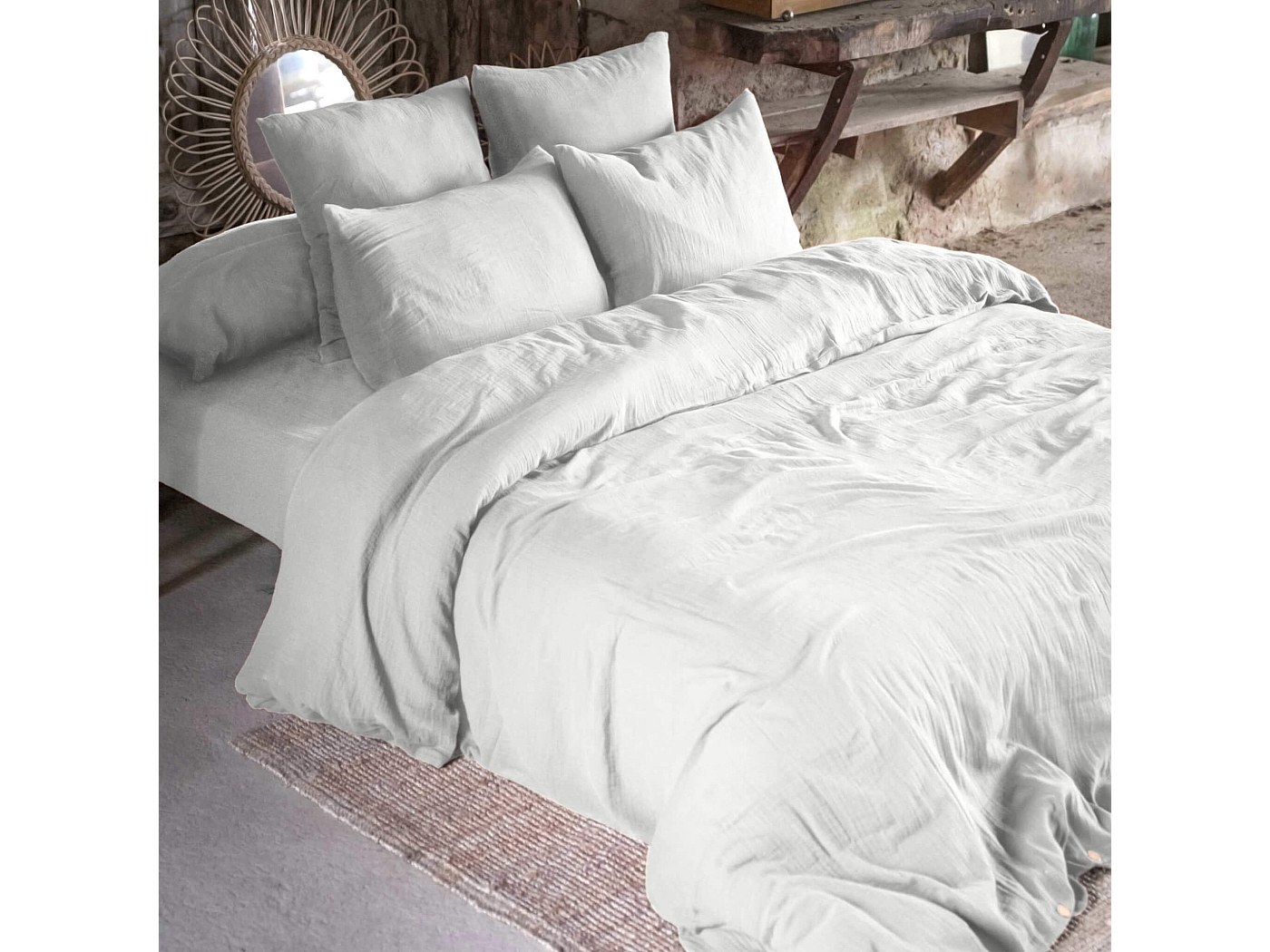 Parure de lit double gaze de coton gris 200x200 cm