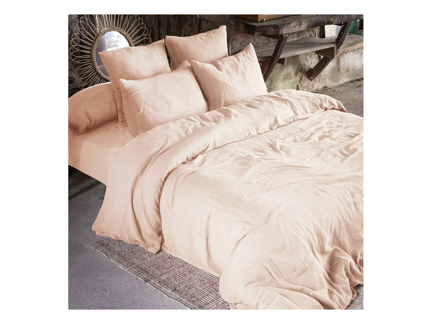 Parure de lit 200x200 double gaze de coton rose Terre de Nuit