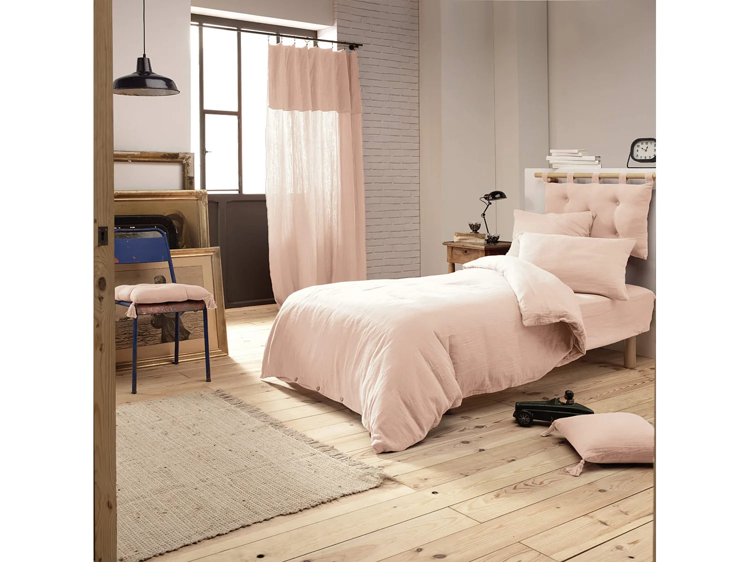 Parure de lit 200x200 double gaze de coton rose Terre de Nuit