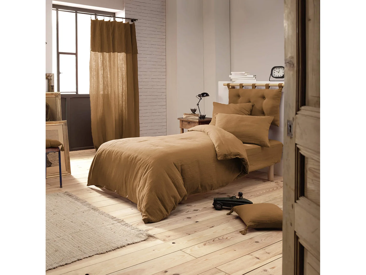 Parure de lit 260x240 double gaze de coton marron Terre de Nuit