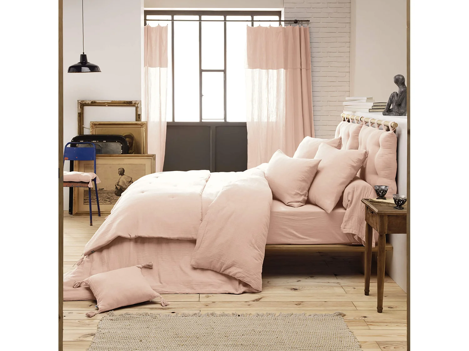 Parure de lit 240x220 double gaze de coton rose Terre de Nuit