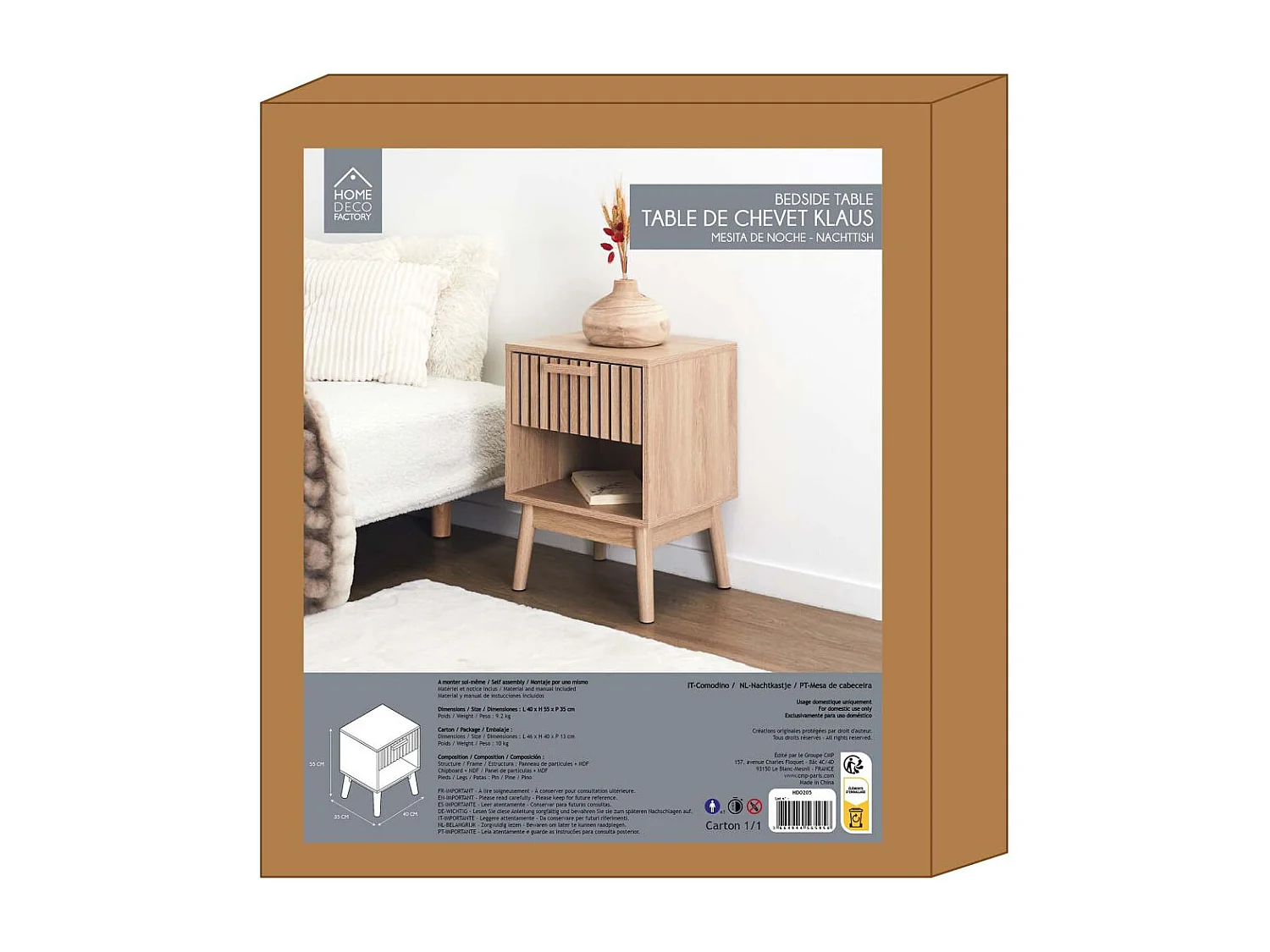 Chevet Klaus 1 Tiroir 1 Niche Marron