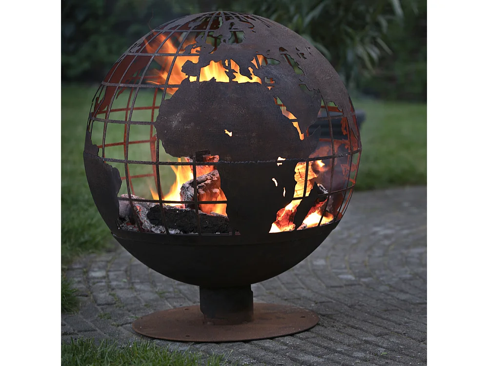 Brasero rond en métal rouillé Planète