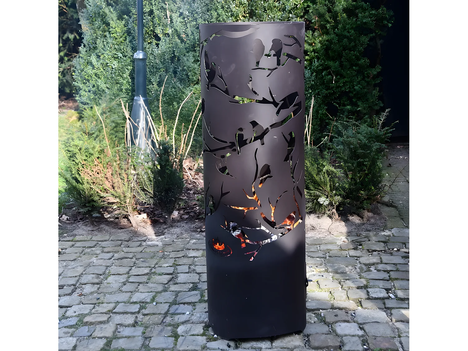 Brasero cylindre découpe laser 39 x 117 cm Découpe oiseaux