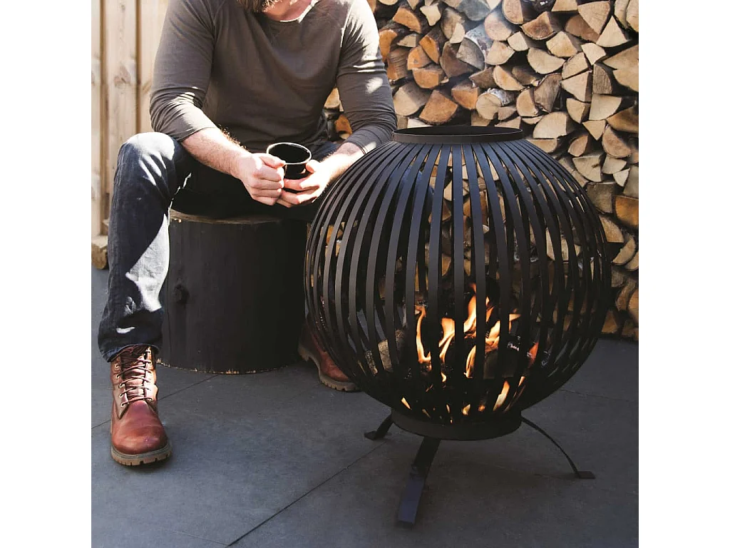 Vuurkorf balvormig strepen koolstofstaal zwart FF400