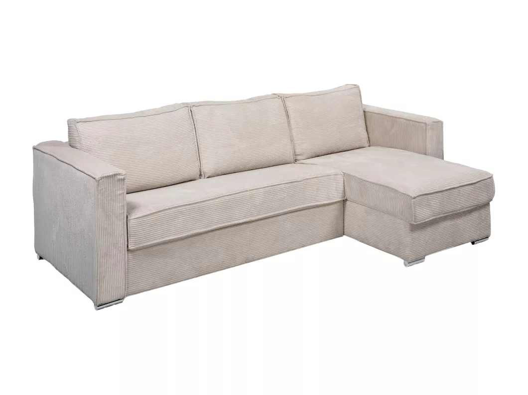 Kauf Unique Eckschlafsofa mit Matratze - Ecke wechselbar - Cord - Beige - Liegefläche mit Lattenrost mit breiten Latten 140 cm - Matratze 14 cm - LORETO