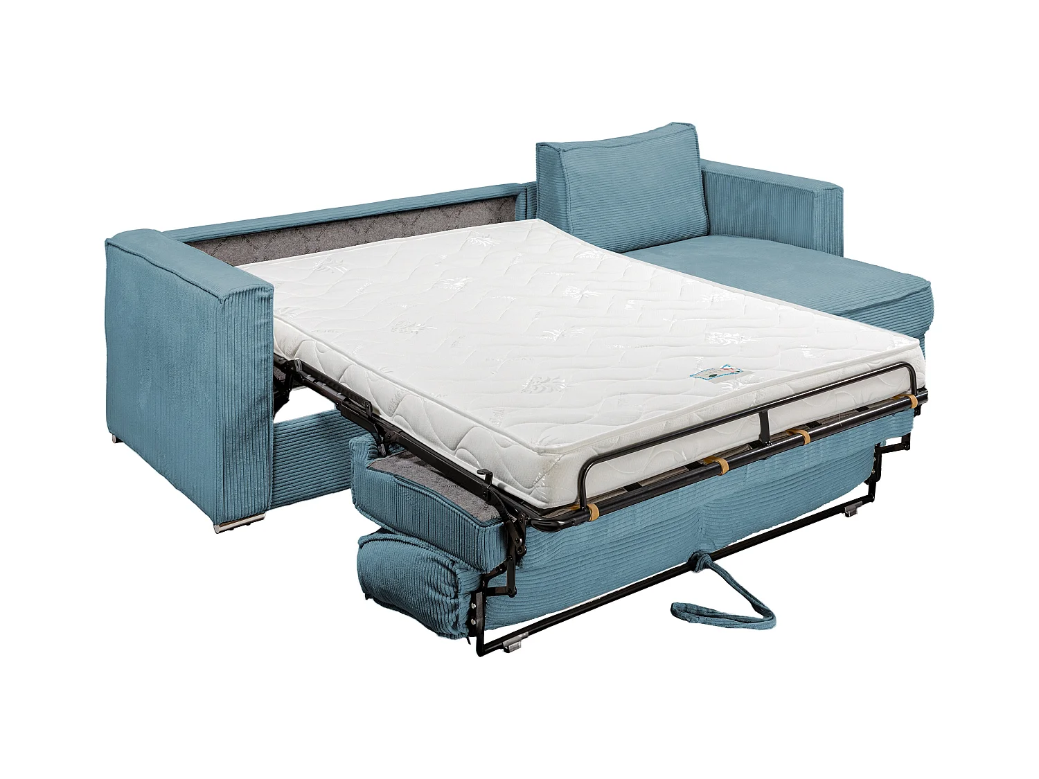 Eckschlafsofa mit Matratze - Ecke wechselbar - Cord - Türkisblau - Liegefläche 140 cm - Matratze 14 cm - LORETO