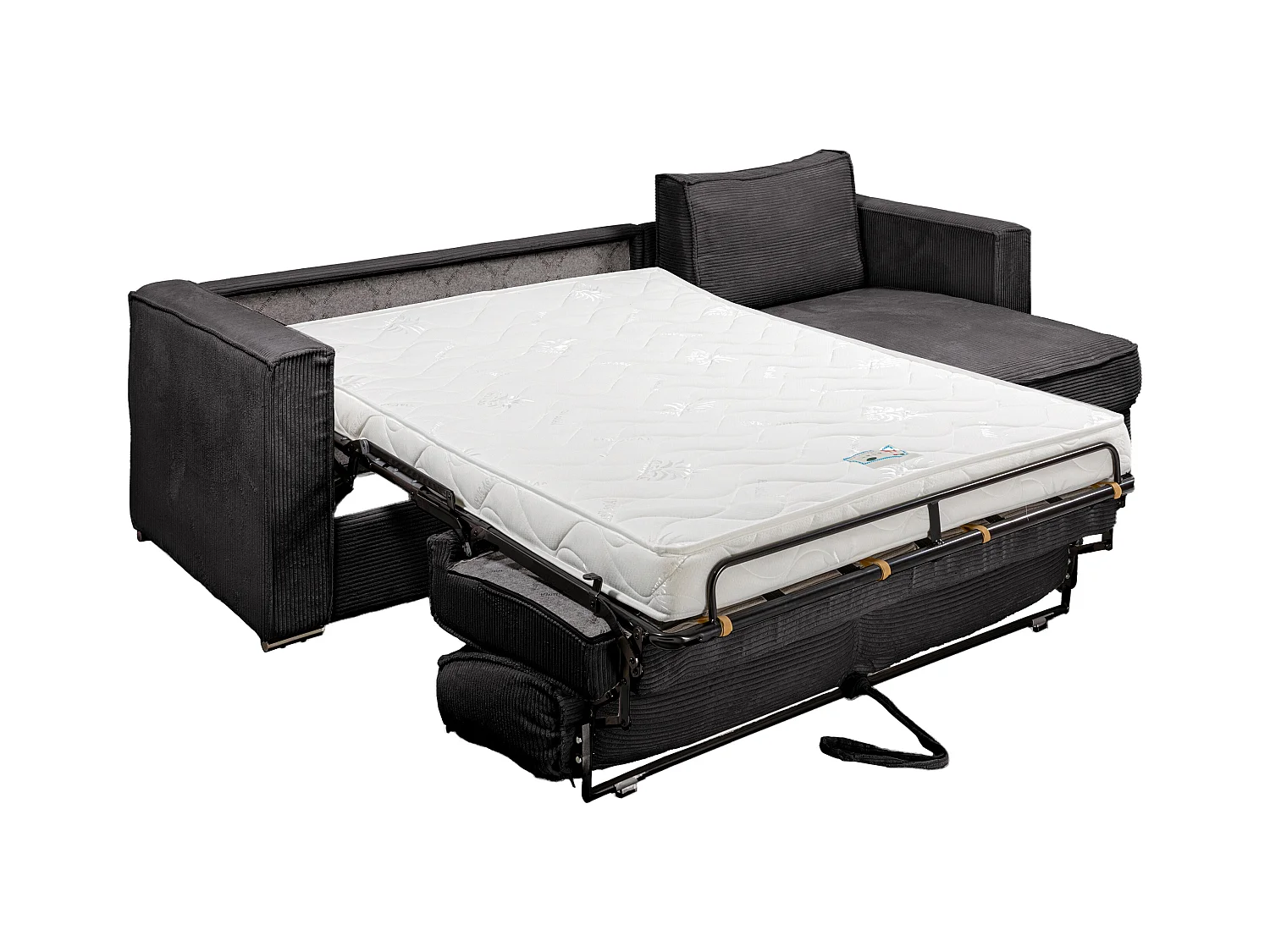 Canapé d'angle convertible express et réversible en velours côtelé gris anthracite - Couchage 140 cm - Matelas 14 cm LORETO