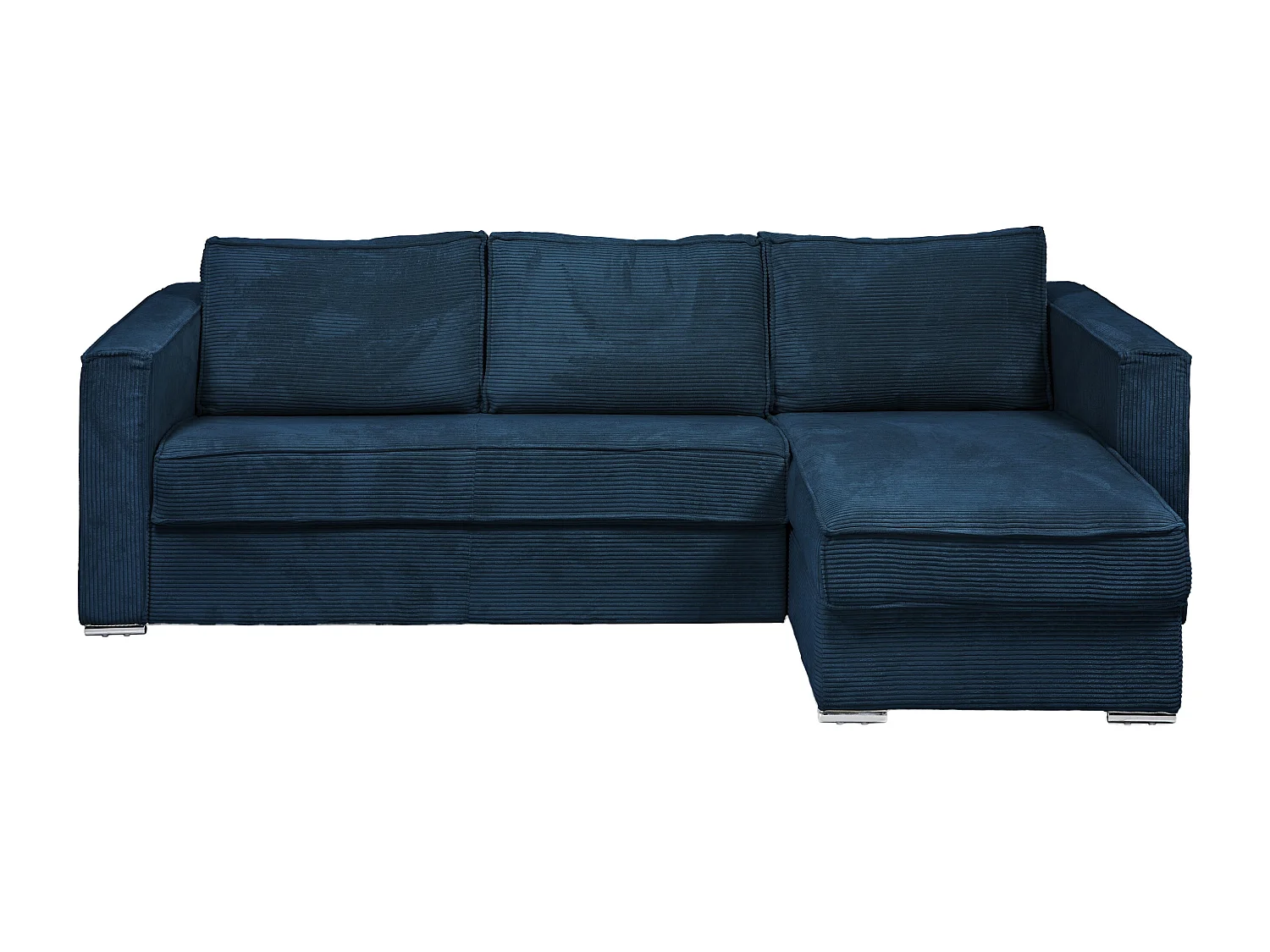 Canapé d'angle convertible express et réversible en velours côtelé bleu nuit - Couchage à lattes larges 140 cm - Matelas 18 cm LORETO