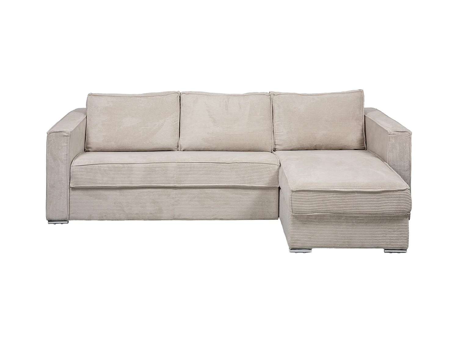 Canapé d'angle convertible express et réversible en velours côtelé beige- Couchage 140 cm - Matelas 18 cm LORETO