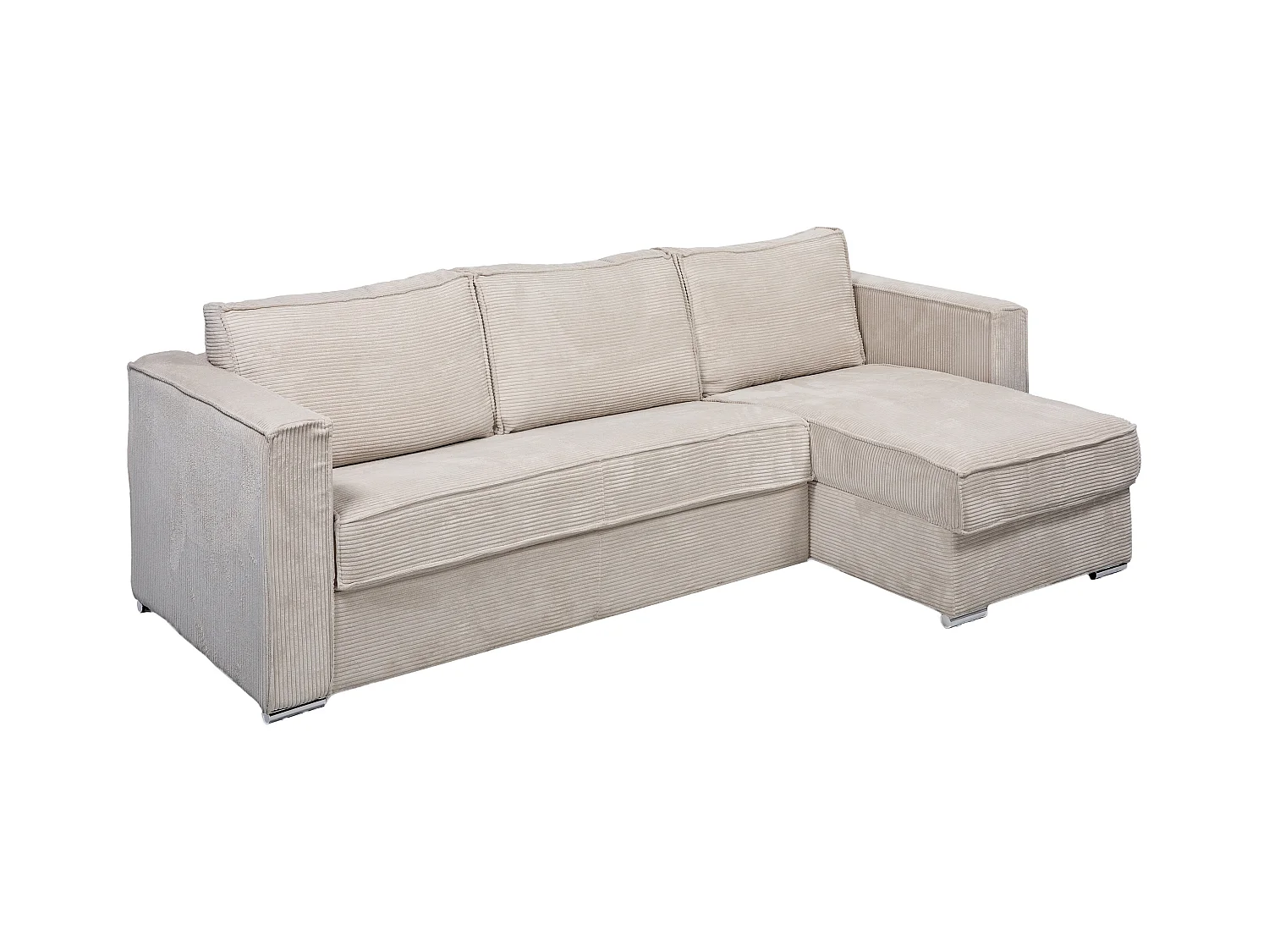 Sofá cama rinconera y reversible de pana beige - Base de lamas anchas 140 cm - Colchón de 18 cm LORETO