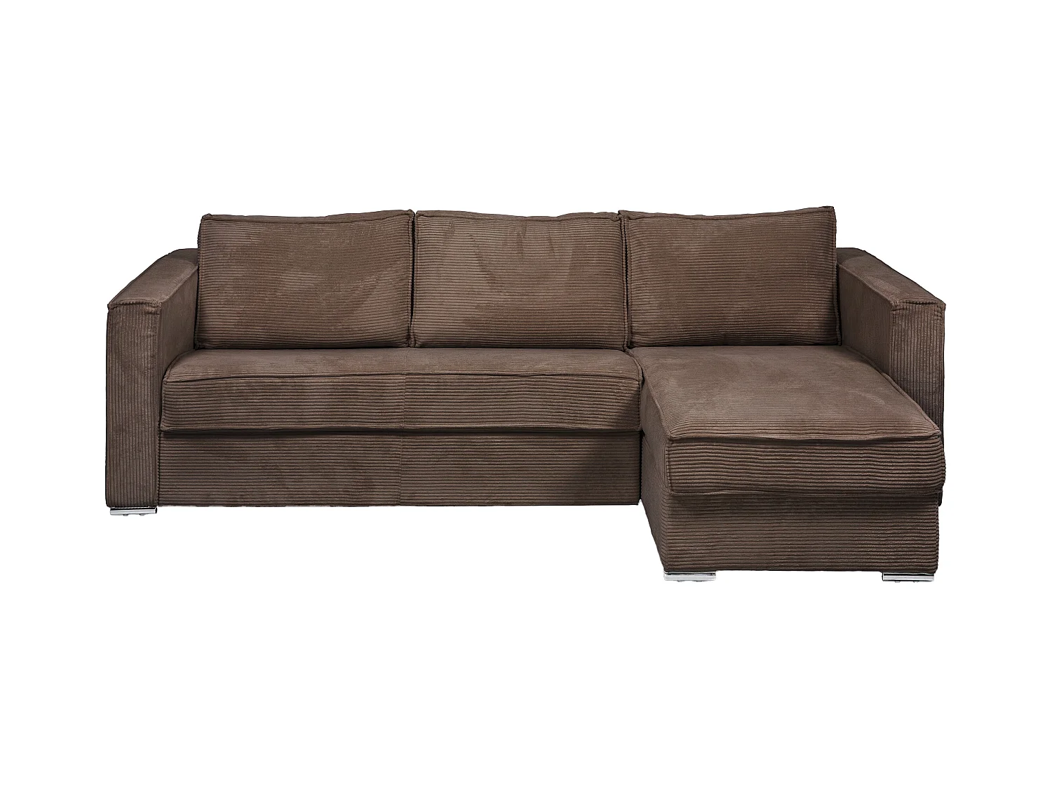 Omkeerbare express-hoekslaapbank van bruin ribfluweel - Bed 140 cm - Matras 18 cm LORETO