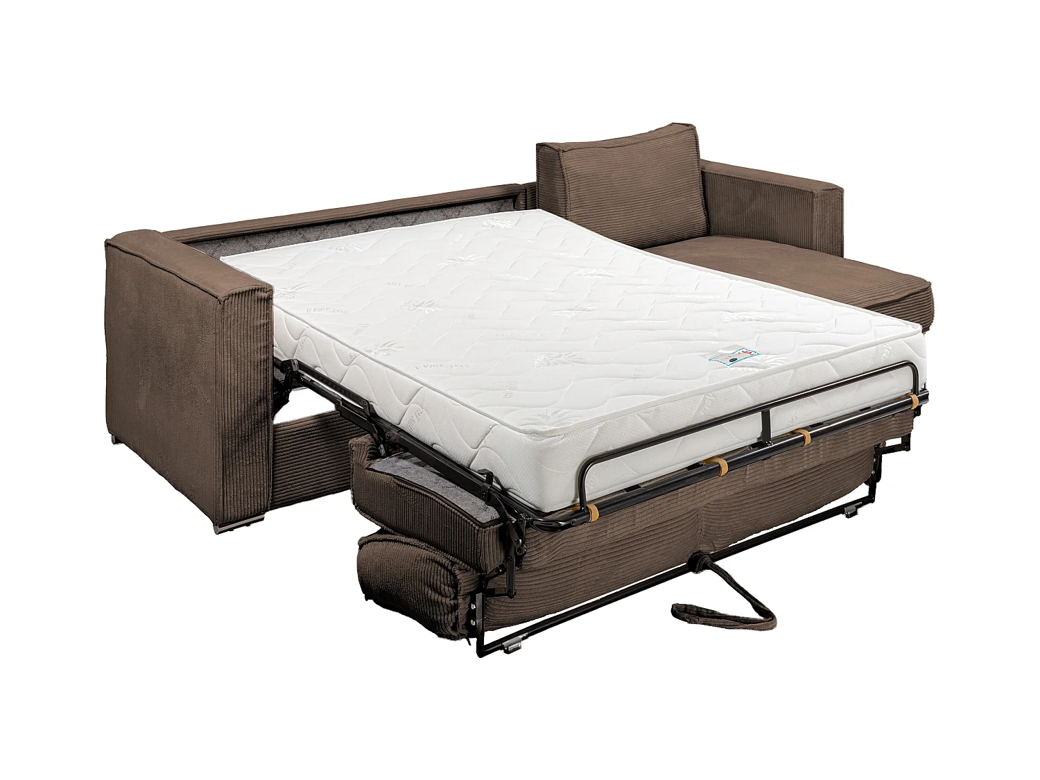 Omkeerbare express-hoekslaapbank van bruin ribfluweel - Bed 140 cm - Matras 18 cm LORETO