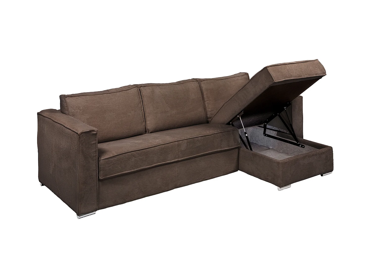Omkeerbare express-hoekslaapbank van bruin ribfluweel - Bed 140 cm - Matras 18 cm LORETO